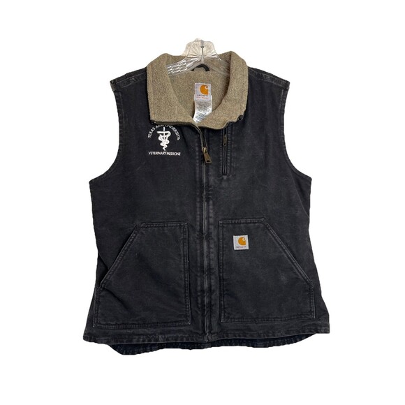 Carhartt Sherpa Lined Relaxed Fit Medium Duck Washed Vest TX A&M Logo Outdoor - Picture 1 of 8